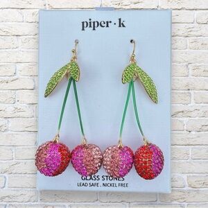NEW Piper K Cherry Drop Earrings - Pink and Green